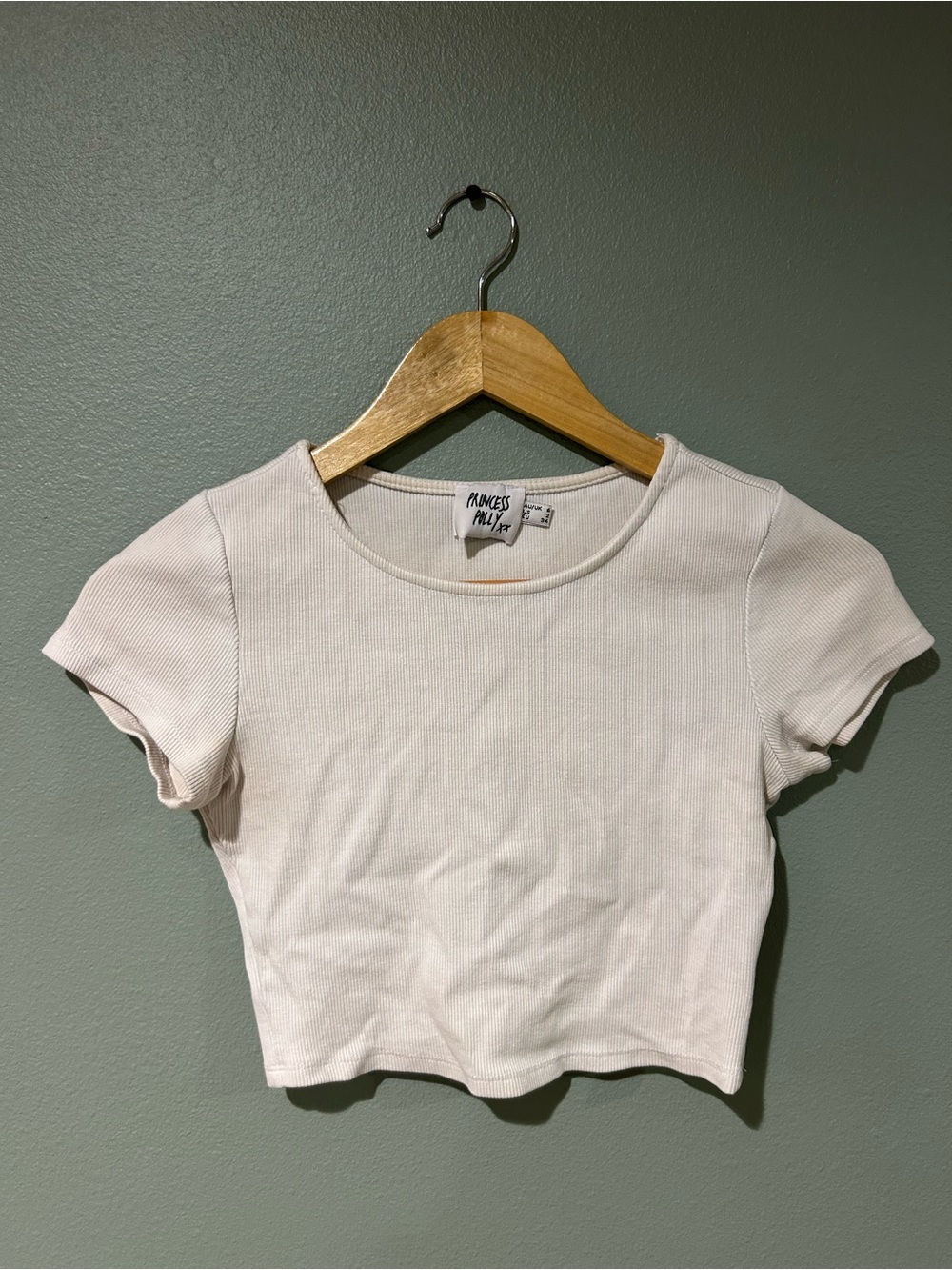 Princess Polly Short Sleeve Ribbed Crop Top - Cream